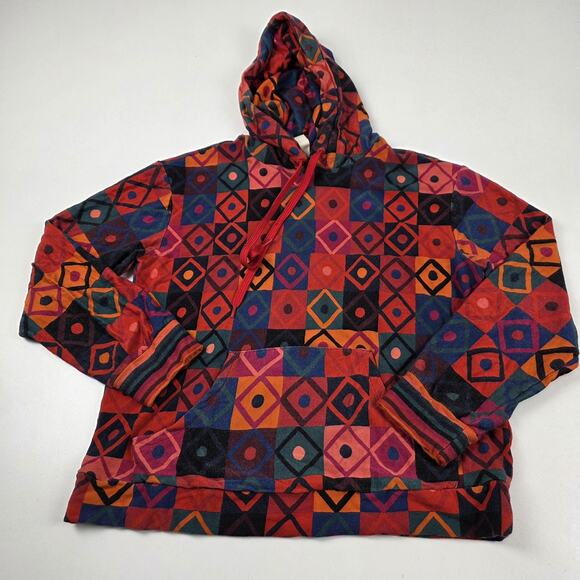 Farm Rio Hoodie Womens Medium Multicolor Geometric Print Pullover Anthropologie - Picture 1 of 13